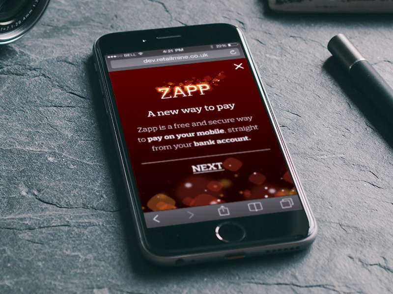 Original Zapp mobile payment introduction with its Next action